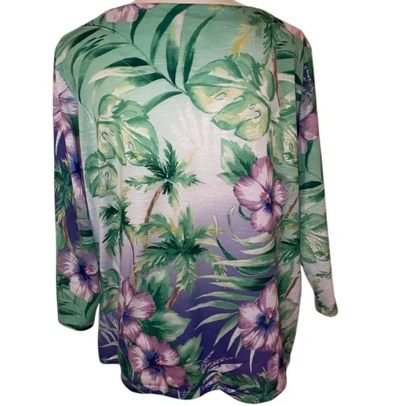 Alfred Dunner Green and Purple Tropical Tunic - Picture 3 of 6